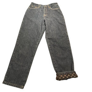 LL Bean Double L Flannel Lined Jeans Womens Size 8 Straight Leg Dark Wash Mom